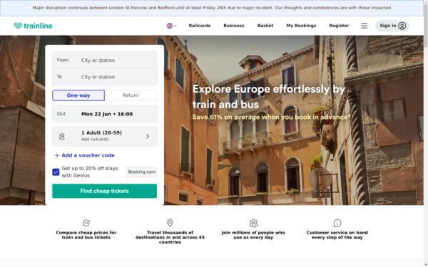 Screenshot of thetrainline.com