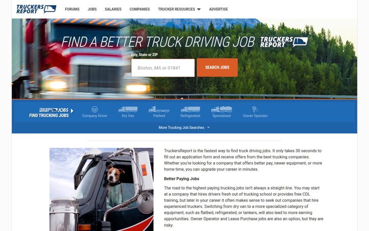 Screenshot of thetruckersreport.com