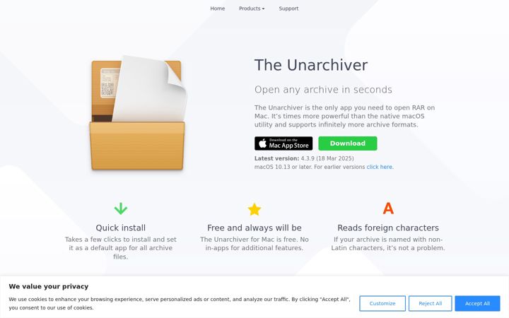 Screenshot of theunarchiver.com