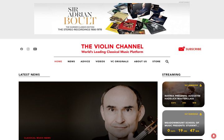 Screenshot ta' theviolinchannel.com