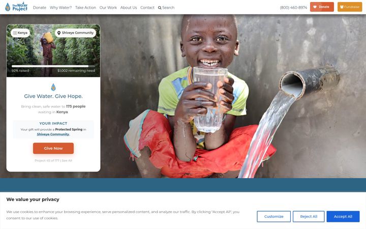 Screenshot of thewaterproject.org