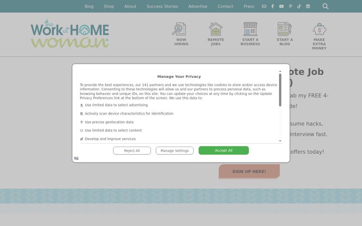 Screenshot of theworkathomewoman.com