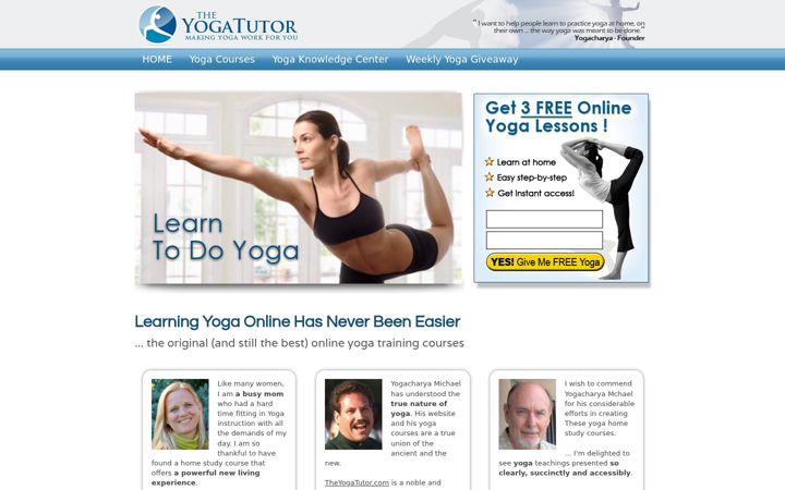 Ekrano kopija theyogatutor.com