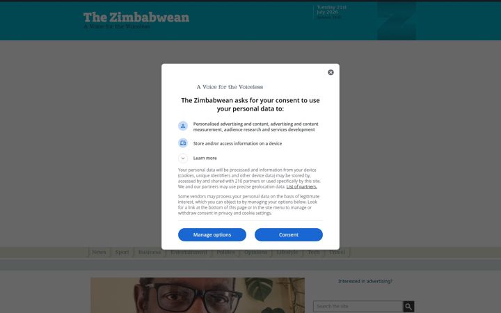 Snímek obrazovky thezimbabwean.co