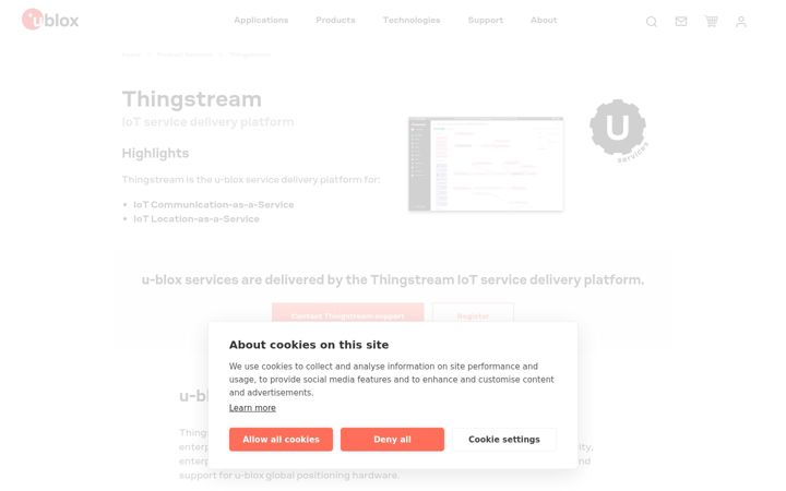 Screenshot of thingstream.io