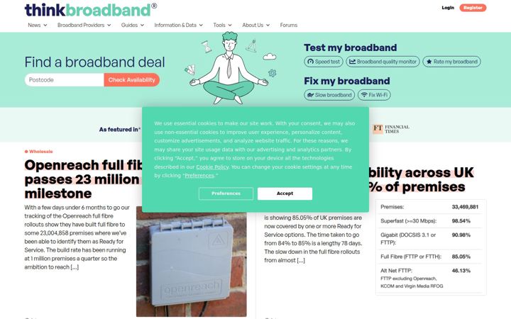 Screenshot of thinkbroadband.com