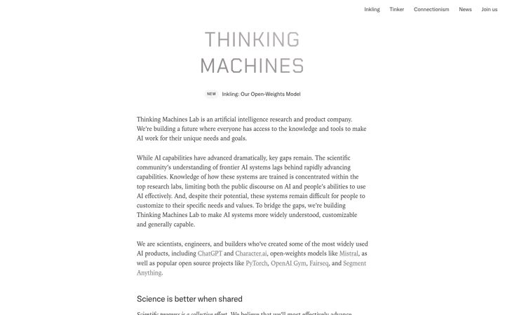 Snímek obrazovky thinkingmachines.ai