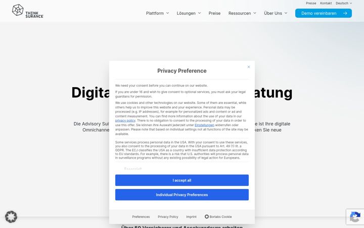 Captura de pantalla de thinksurance.de