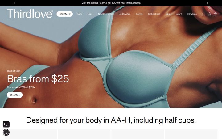 Screenshot of thirdlove.com