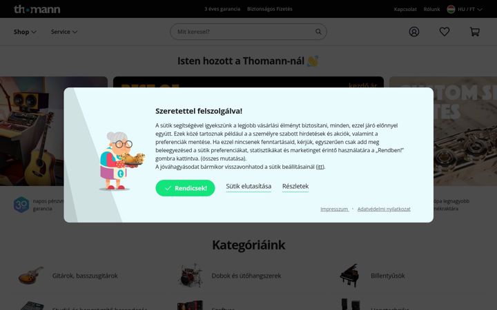 Skærmbillede af thomannmusic.hu