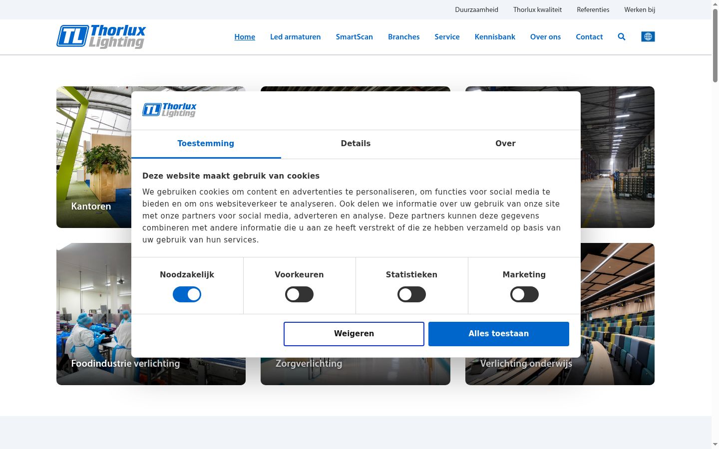Screenshot van de toestemmingsbanner zoals getoond vóór enige interactie