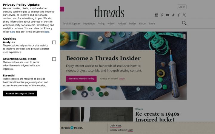 Screenshot of threadsmagazine.com