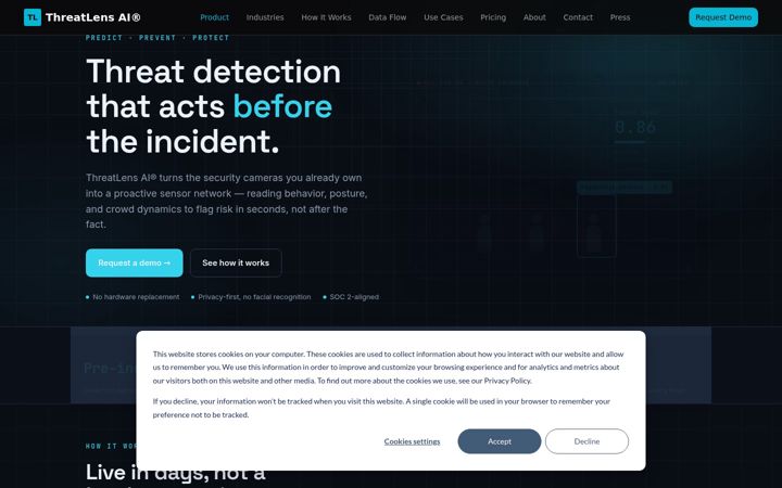 Screenshot of threatlensai.com