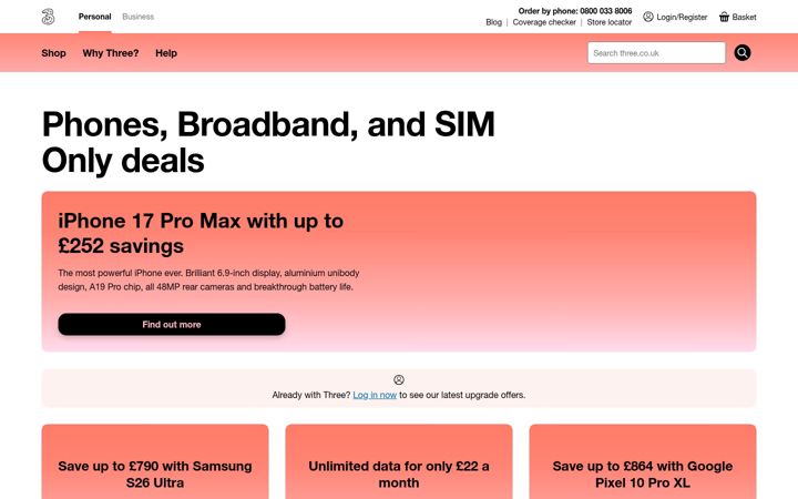 Screenshot di three.co.uk
