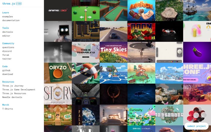 Snímek obrazovky threejs.org