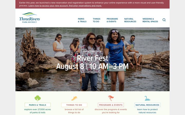 Screenshot of threeriversparks.org