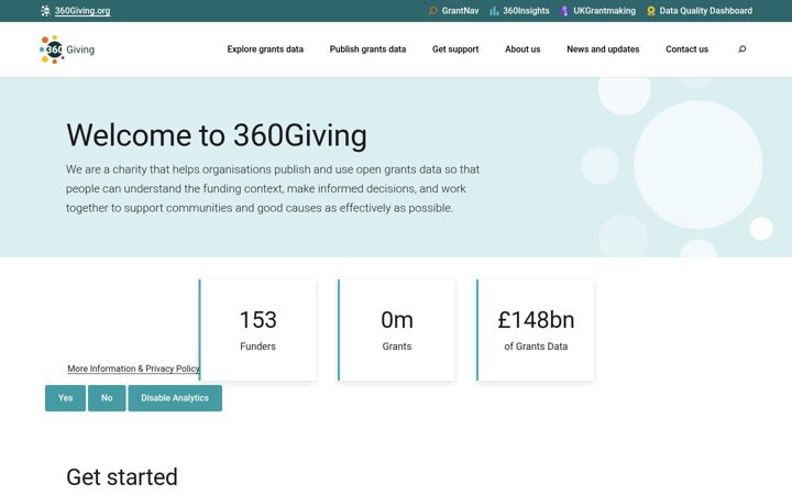 Screenshot of threesixtygiving.org