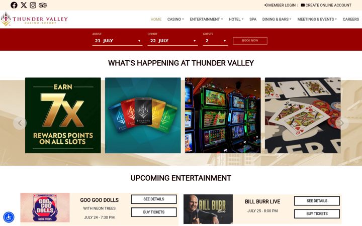 Captura de pantalla de thundervalleyresort.com