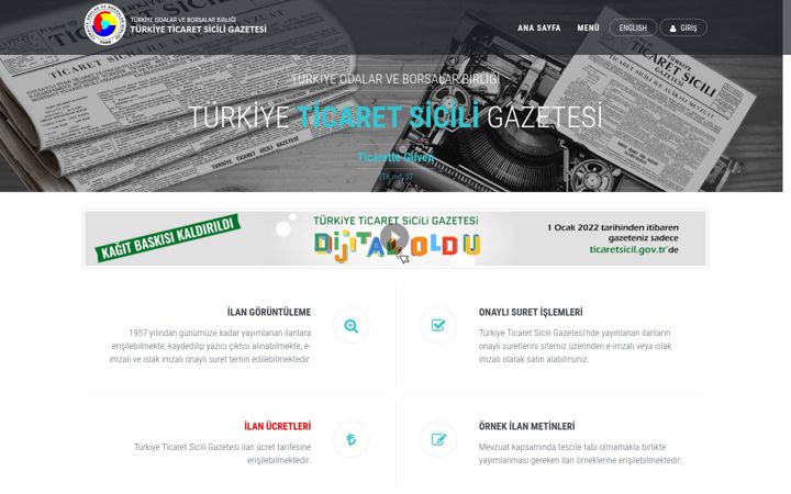 Screenshot of ticaretsicil.gov.tr