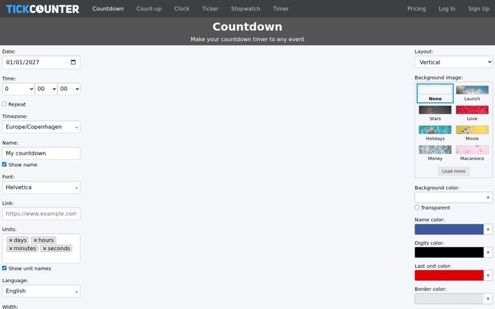 Screenshot of tickcounter.com