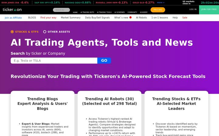 Screenshot of tickeron.com