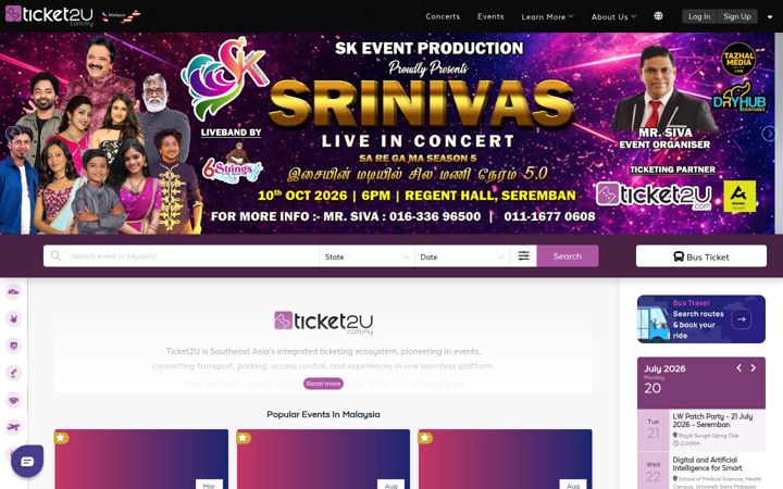 Screenshot of ticket2u.com.my