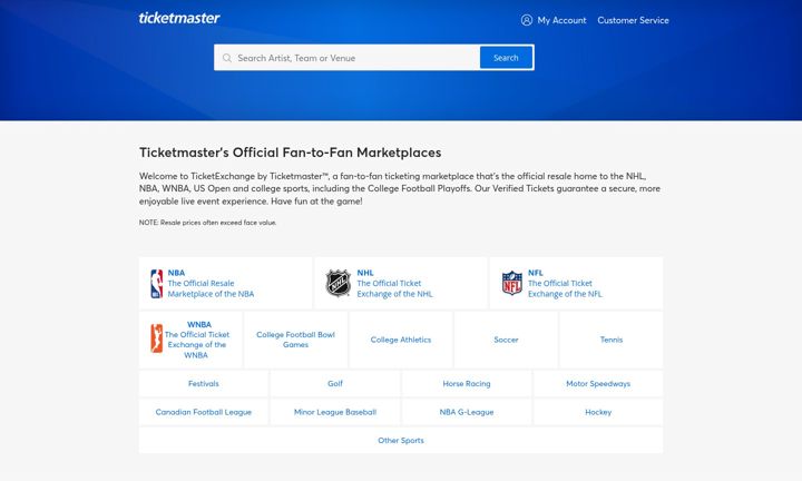 Screenshot of ticketexchangebyticketmaster.com