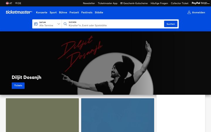 Captură de ecran a ticketmaster.at