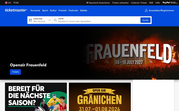 Screenshot of ticketmaster.ch