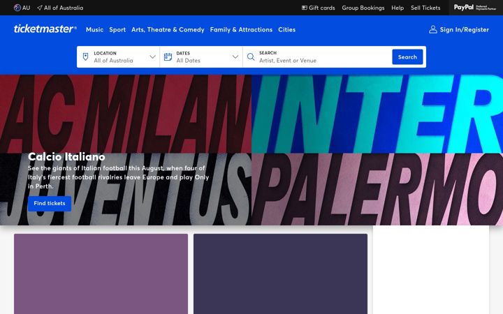 Screenshot di ticketmaster.com.au