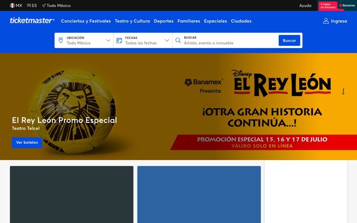 Snímek obrazovky ticketmaster.com.mx