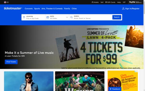 Screenshot of ticketmaster.com