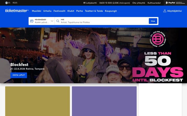 Screenshot of ticketmaster.fi