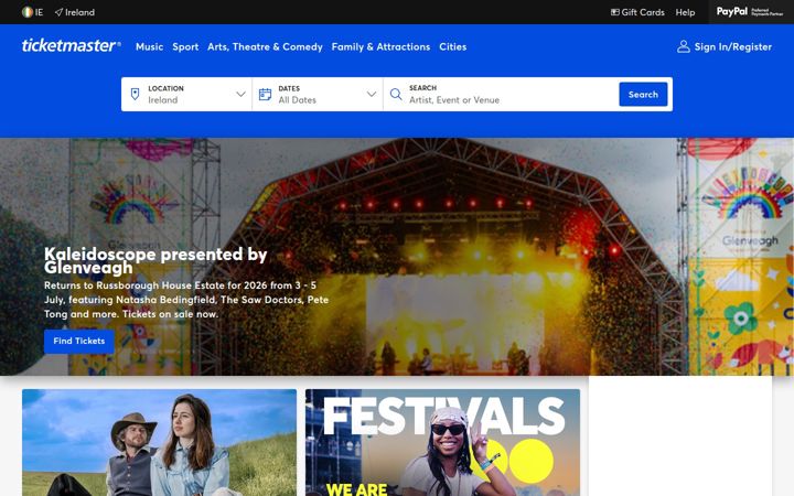 Skärmbild av ticketmaster.ie