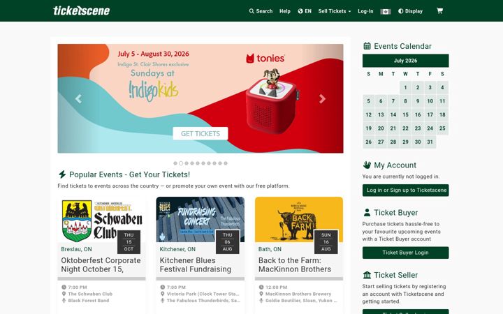 Screenshot of ticketscene.ca