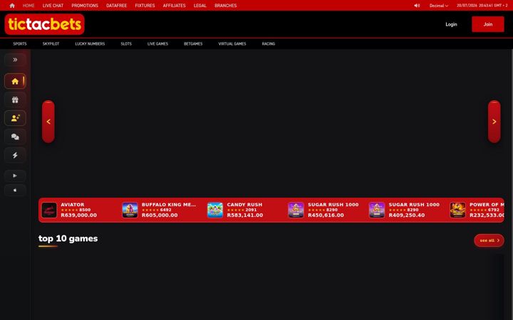 Screenshot of tictacbets.co.za
