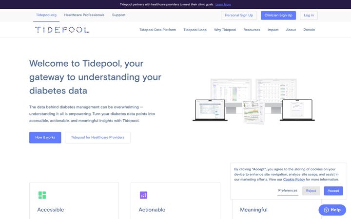 Screenshot of tidepool.org