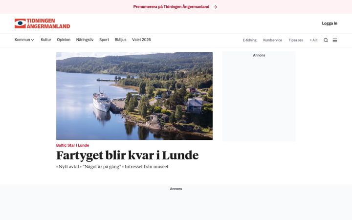 Screenshot of tidningenangermanland.se