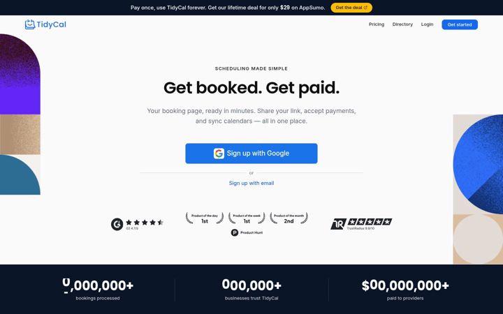 Screenshot ta' tidycal.com