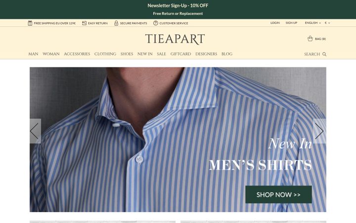 Captura de ecrã de tieapart.com