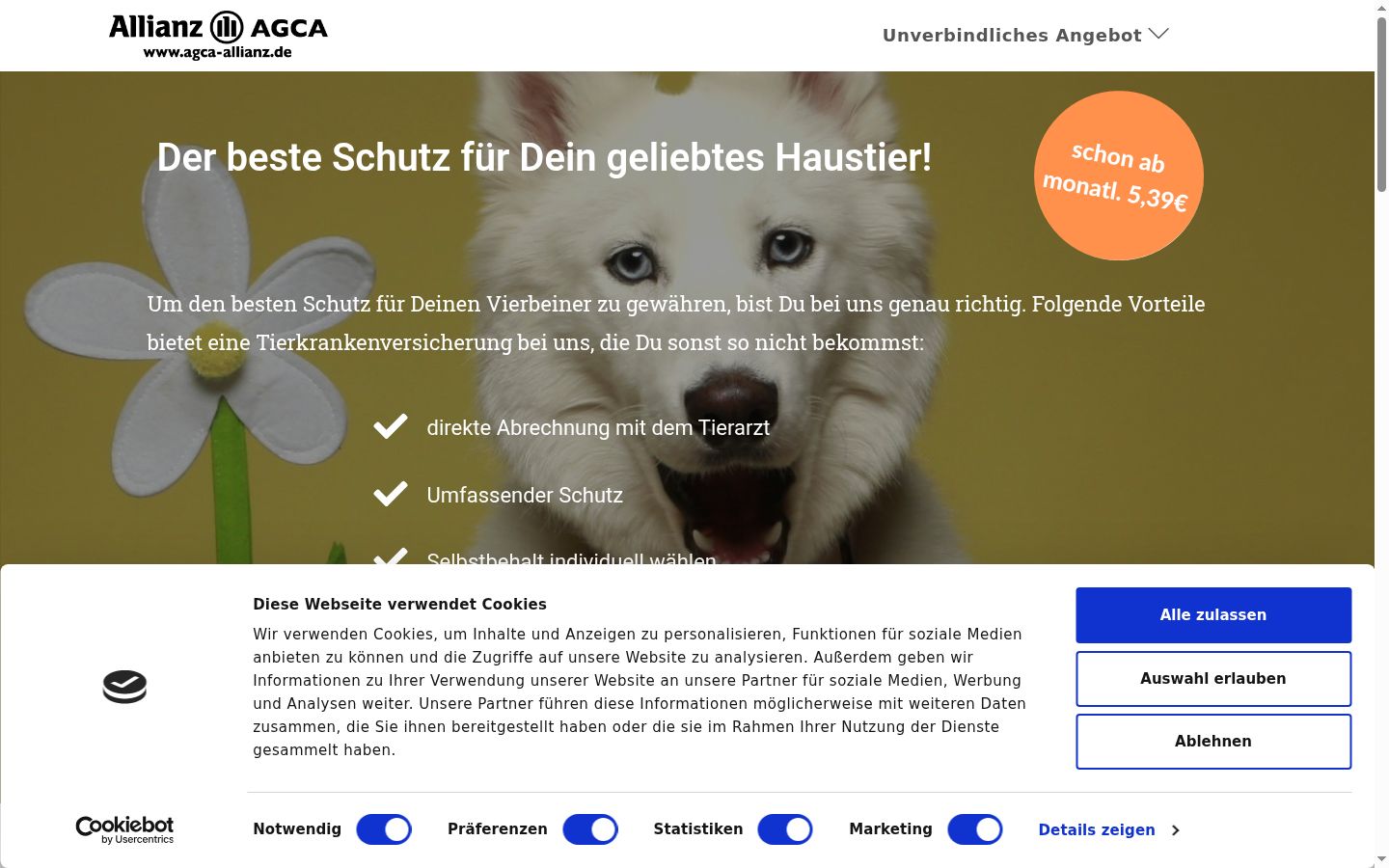 Screenshot del banner di consenso mostrato prima di qualsiasi interazione