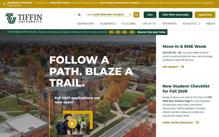 Screenshot of tiffin.edu