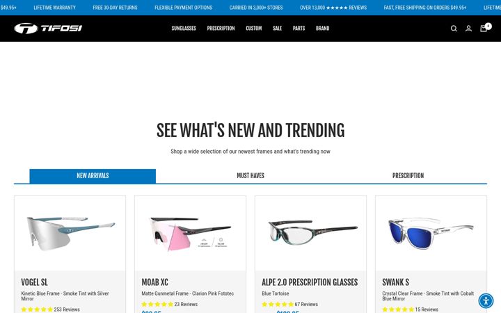 Screenshot von tifosioptics.com