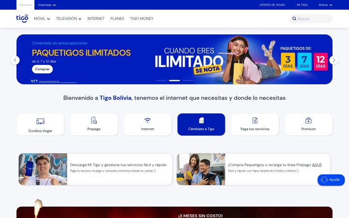Screenshot of tigo.com.bo