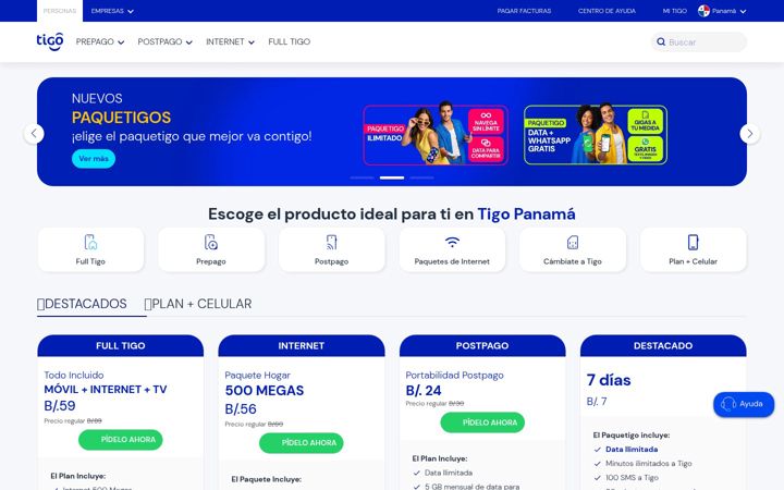Screenshot of tigo.com.pa