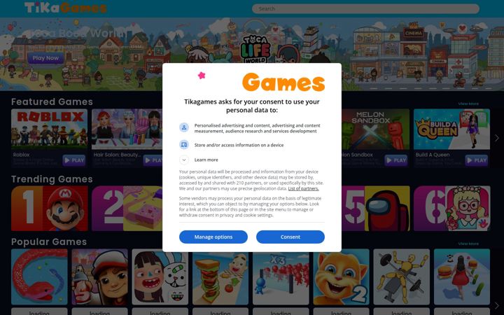 Screenshot of tikagames.com