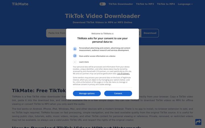 Screenshot of tikmate.cc