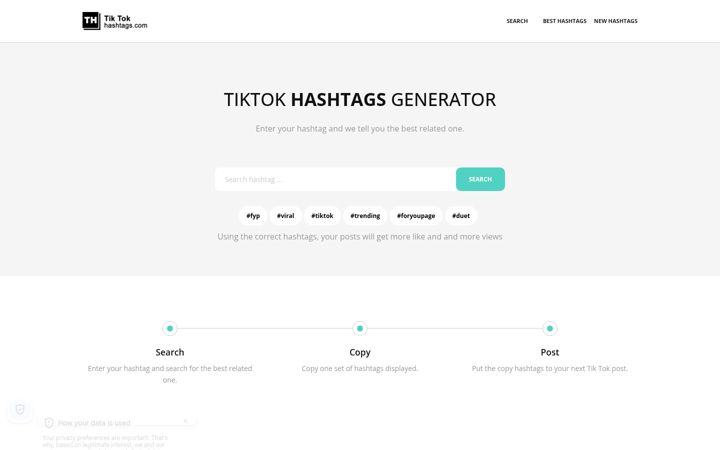 Screenshot of tiktokhashtags.com