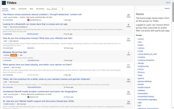 Screenshot of tildes.net