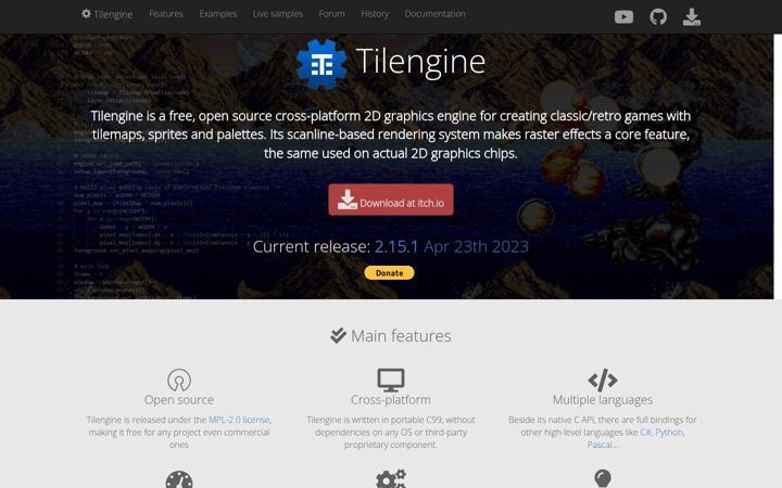 Screenshot of tilengine.org